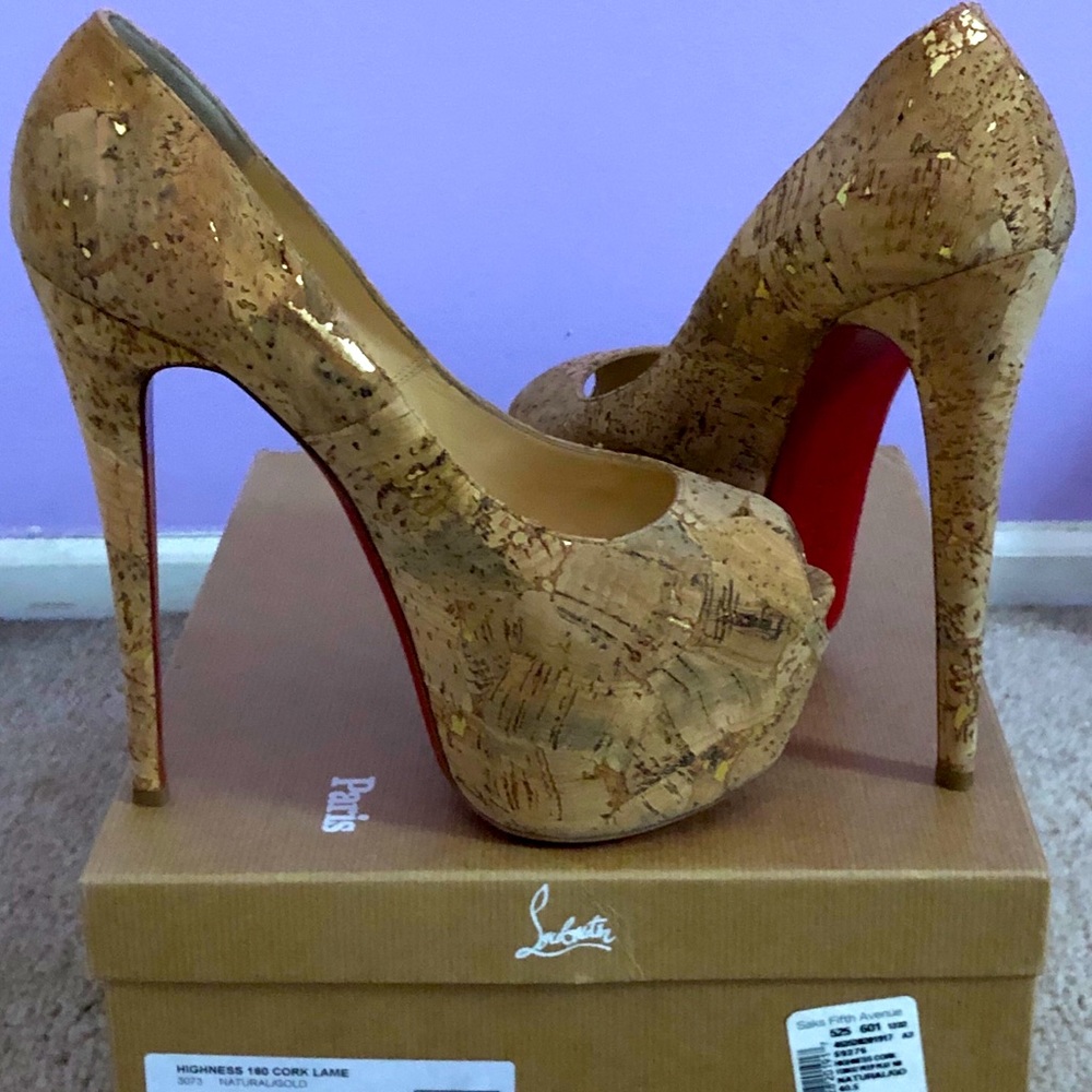 Christian Louboutin Gold/Cork Highness Platform